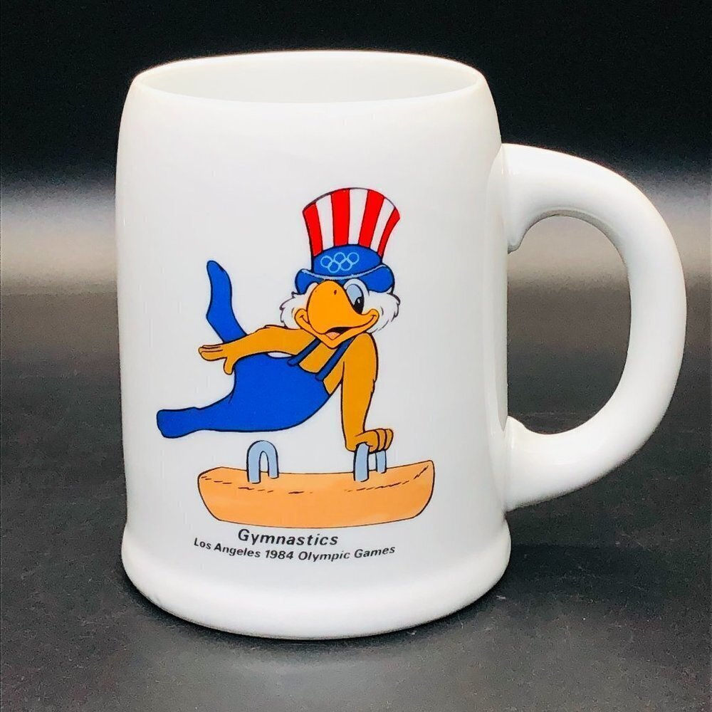 1984 Los Angeles Olympic Games Gymnastics Coffee Mug Uncle Sam Eagle Mascot
